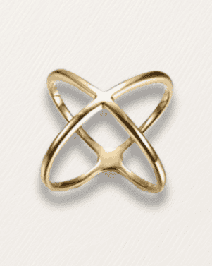 Gold ring with a geometric design on a light gray background