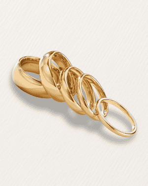 Set of gold rings on a light gray background