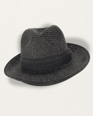 Black straw hat on a light gray background