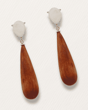 Wooden teardrop earrings with silver tops on a white background