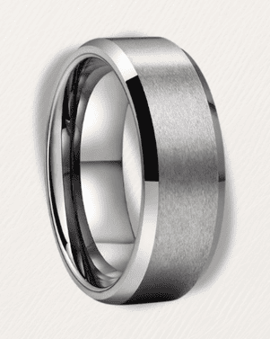 Silver ring with beveled edges on a light gray background