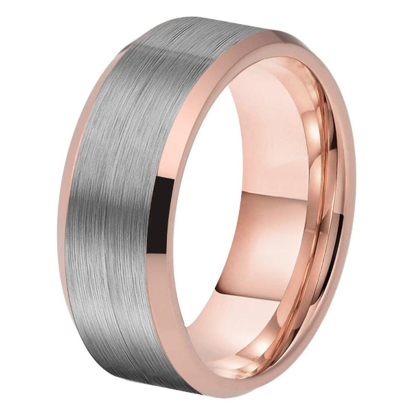 Two-tone ring with rose gold and silver finish on a white background