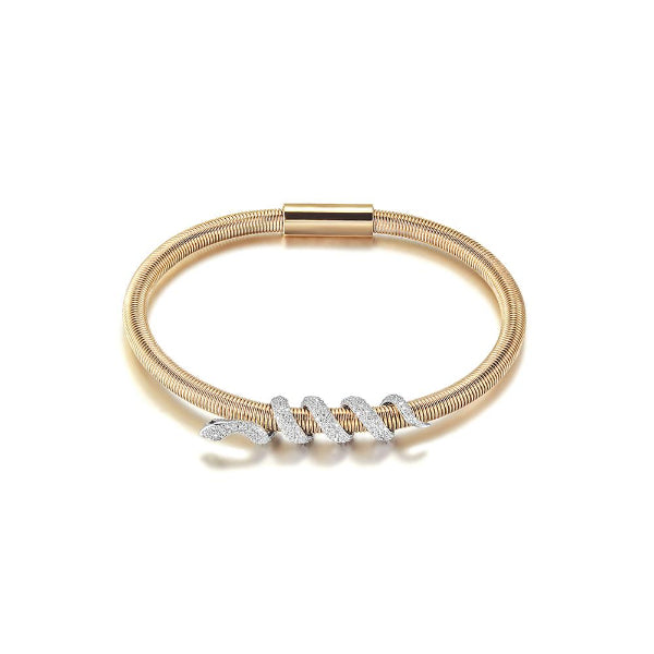 Gold bracelet with diamond accents on a white background