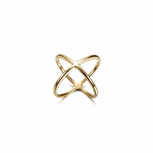 Gold ring with a unique design on a white background