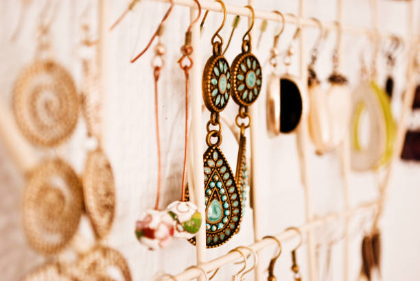 chic boho earrings hanging on display
