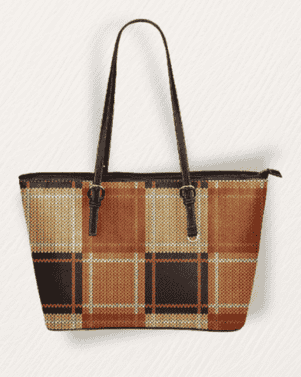 Plaid patterned tote bag on a white background