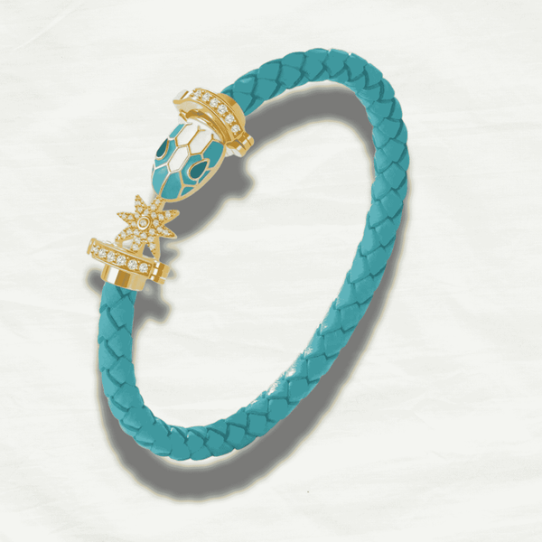 Snake Head Charm Leather Bracelet