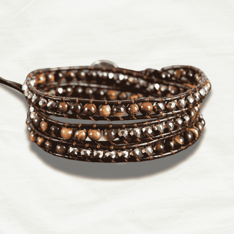 Tigers Eye Leather Wrapped Bracelet - Odds & Ends Novelties