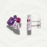 Glamorous Pink & Violet Zircon Silver Ear Studs - Odds & Ends Novelties