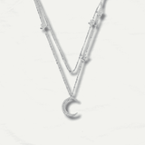 Sterling Silver Moon & Star Double Layer Pendant - Odds & Ends Novelties