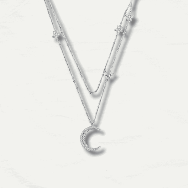 Sterling Silver Moon & Star Double Layer Pendant - Odds & Ends Novelties