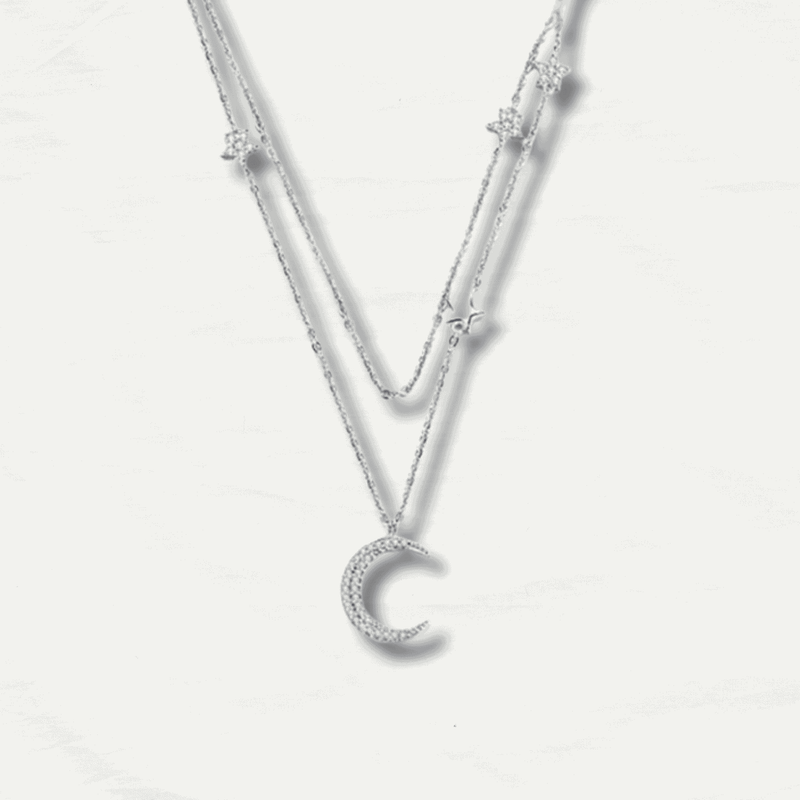 Sterling Silver Moon & Star Double Layer Pendant - Odds & Ends Novelties