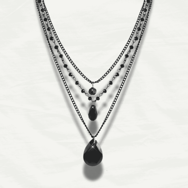 Vintage Edgy Black Layered Stone Necklace - Odds & Ends Novelties