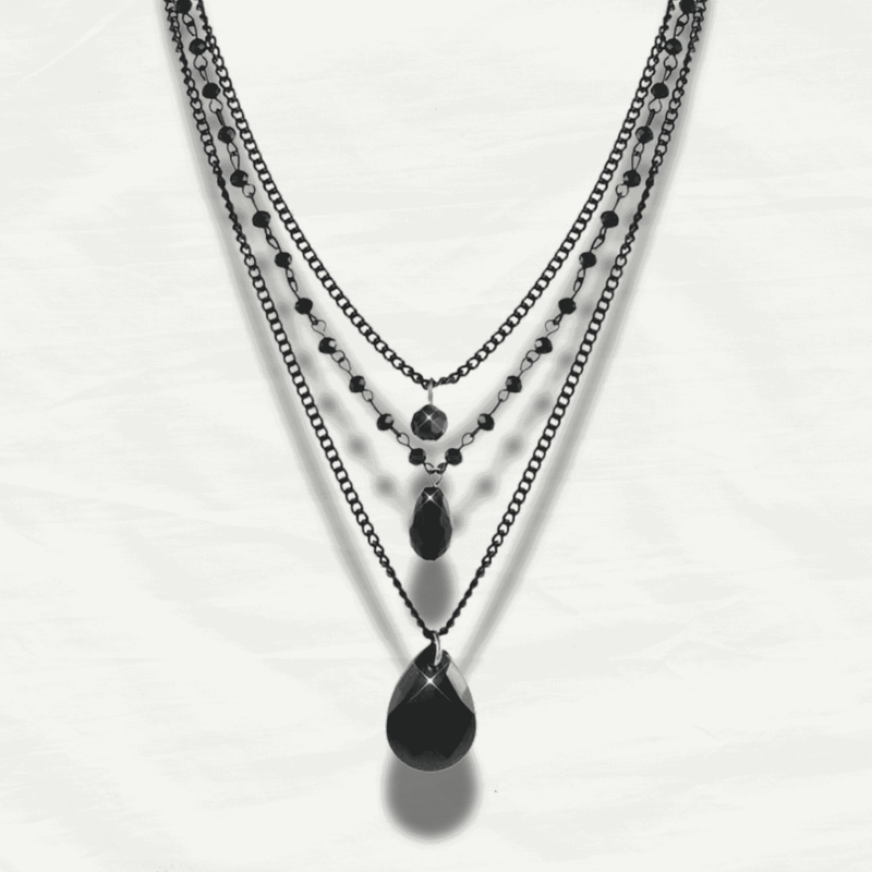 Vintage Edgy Black Layered Stone Necklace - Odds & Ends Novelties