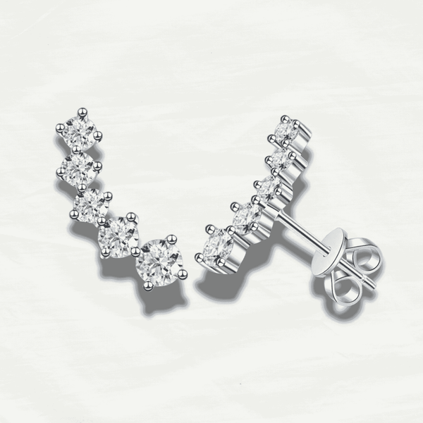 Shimmering Sterling Silver Diamond Earrings