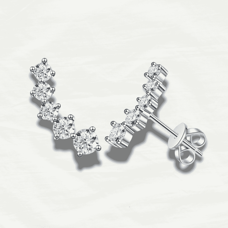 Shimmering Sterling Silver Diamond Earrings
