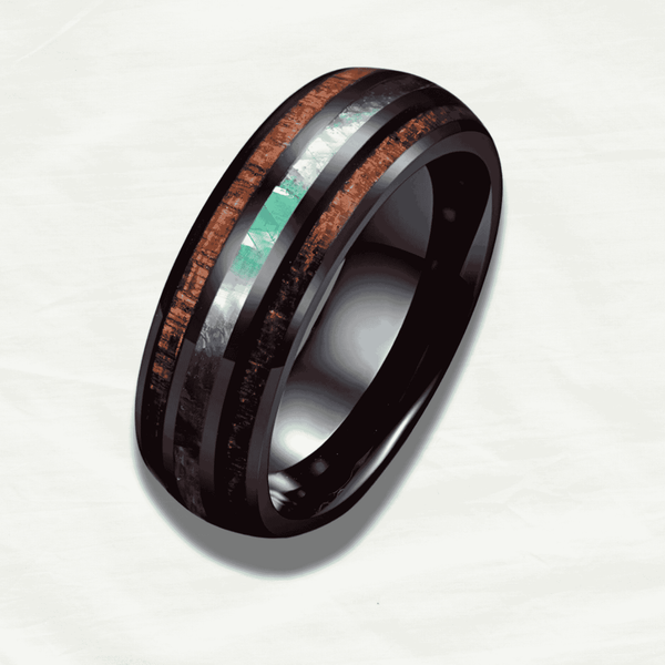 Stunning Black Tungsten Abalone Shell Ring - Odds & Ends Novelties