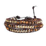 UrbanEdge Tiger Eye Leather Wrap Bracelet Triple Layer Woven Beaded Armband – Rugged Elegance and Durable Craftsmanship - Odds & Ends Novelties