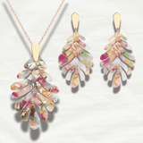 Vintage Tortoise Leaf Pendant Necklace & Earrings