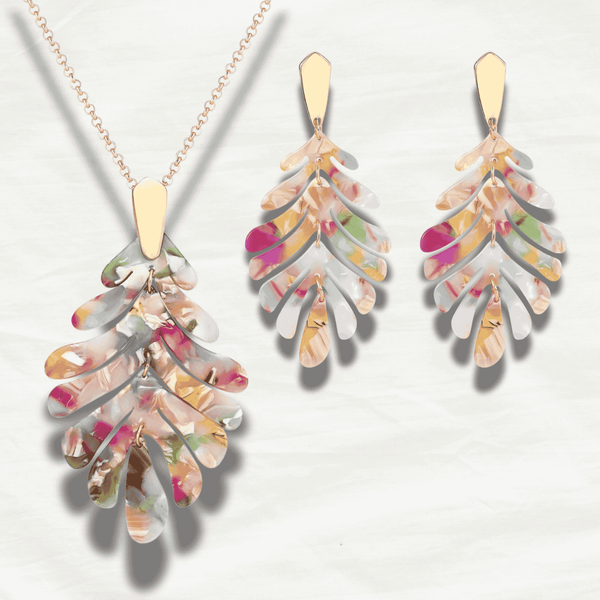 Vintage Tortoise Leaf Pendant Necklace & Earrings