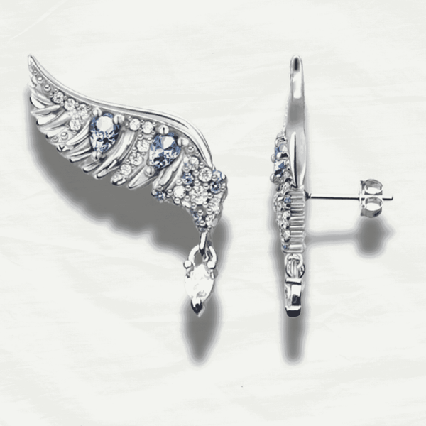 Chic Phoenix Wing Blue Zirconia Ear Studs in Sterling Silver