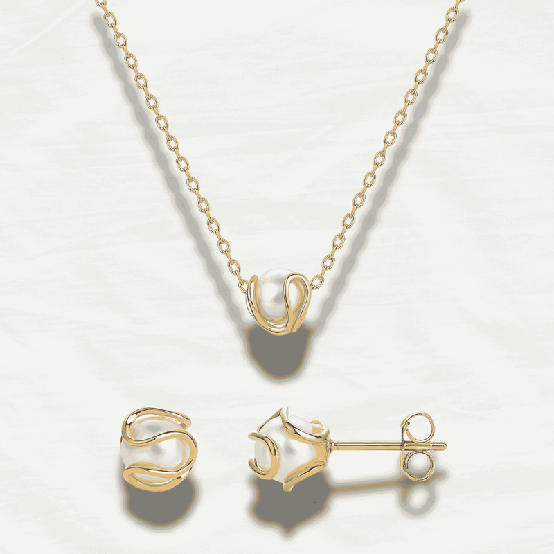 Elegant 14K Gold Plated Pearl Jewelry Set