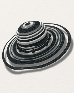 Black and white striped hat on a light gray background