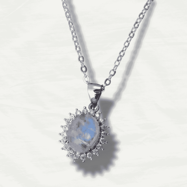 Natural Moonstone Silver Pendant Necklace