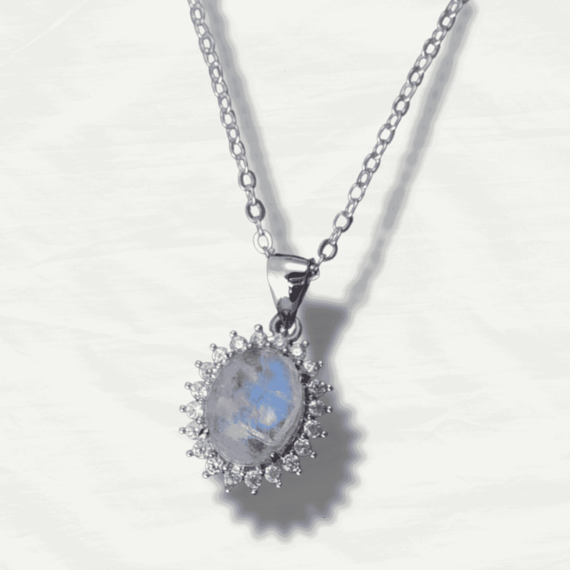 Natural Moonstone Silver Pendant Necklace