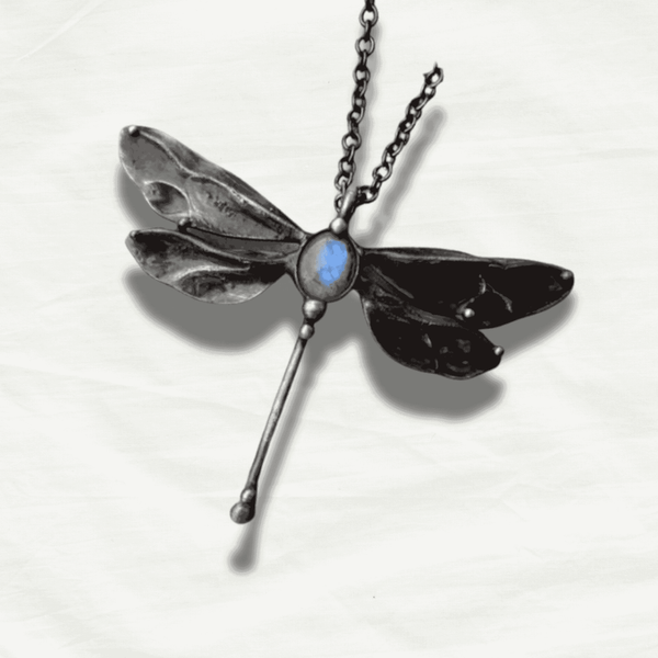 Vintage Dragonfly Alloy Pendant with Moon Stone - Odds & Ends Novelties