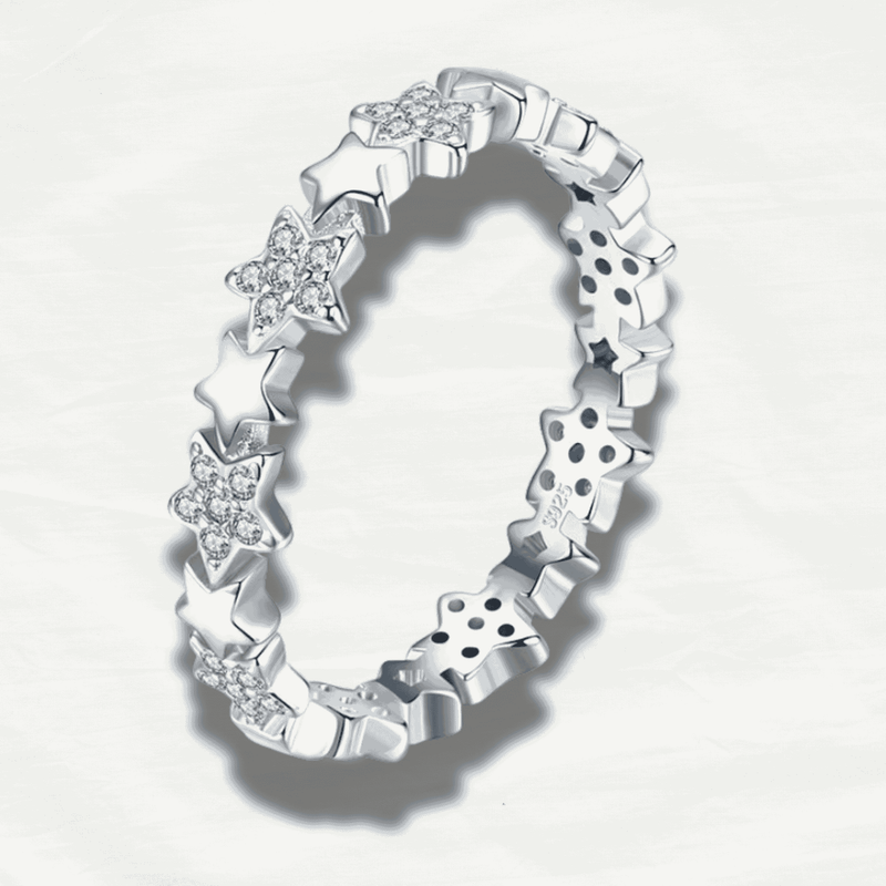 Chic Sterling Silver Stars CZ Ring - Odds & Ends Novelties