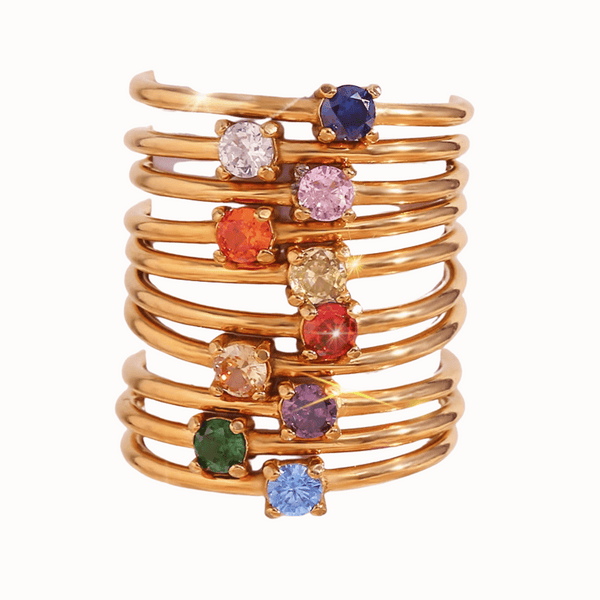 Gold-Plated CZ Birthstone Zodiac Rings