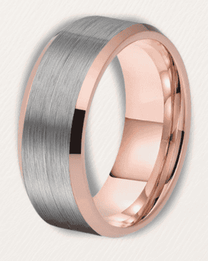 Two-tone ring with rose gold and silver band on a light gray background
