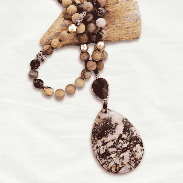 Elegant Boutique Rhodonite Lariat Beaded Pendant Necklace - Odds & Ends Novelties