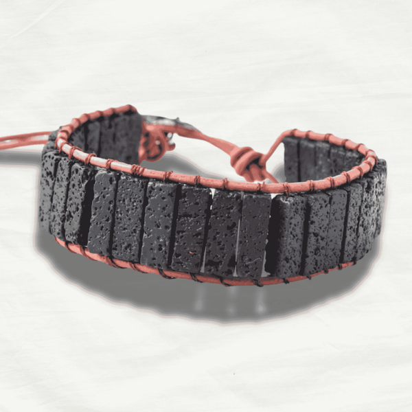 Bold Boho Lava Stone Leather Wrapped Bracelet