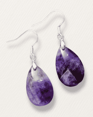 Purple teardrop earrings on a white background