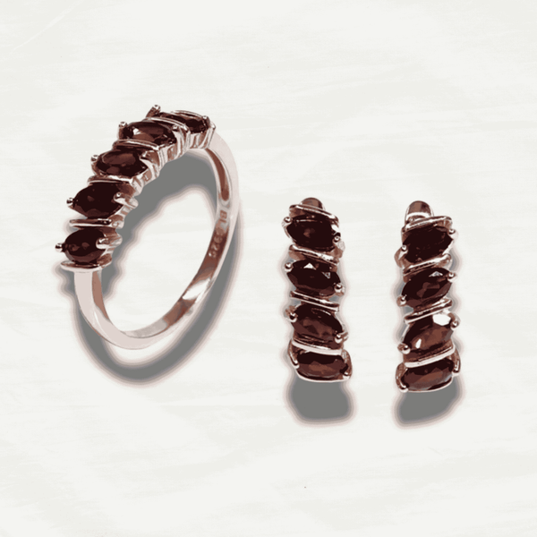 Robust Natural Garnet & Silver Jewelry Set - Odds & Ends Novelties
