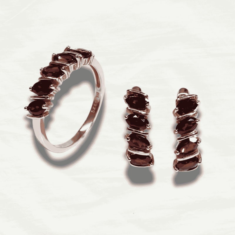 Robust Natural Garnet & Silver Jewelry Set - Odds & Ends Novelties