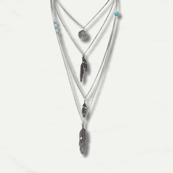 Boho Multilayer Feather Charm Maxi Necklace - Odds & Ends Novelties