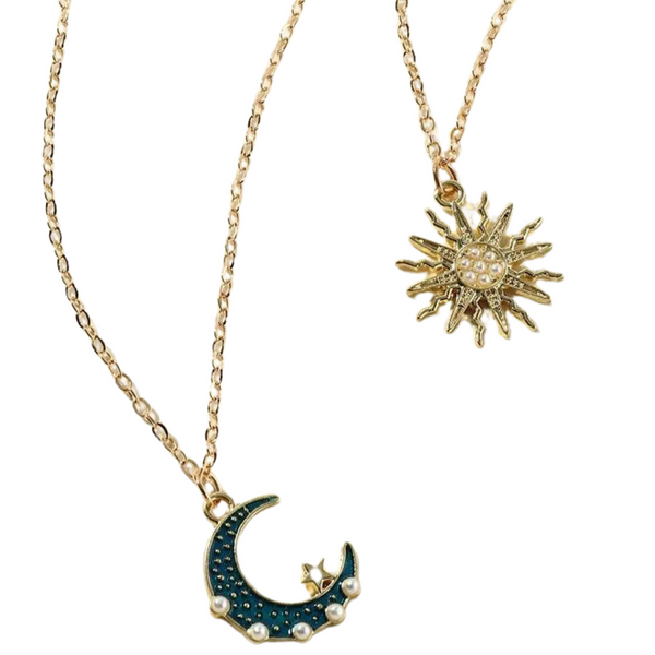 ChicAura Vintage Pearl Sun Moon Necklace – Double Layer Choker Design - Odds & Ends Novelties