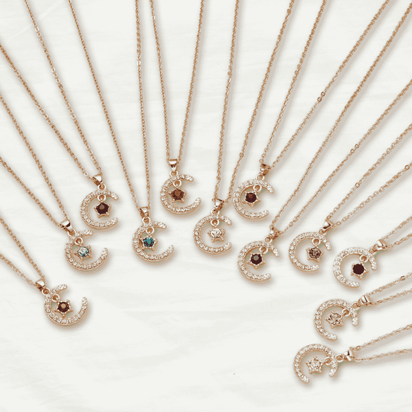 Moon Star Birthstone Crystal Necklace for Women - Odds & Ends Novelties