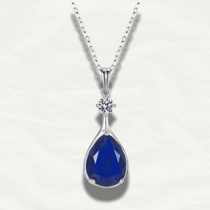 Elegant Blue Sapphire Pure Silver Pendant Necklace - Odds & Ends Novelties
