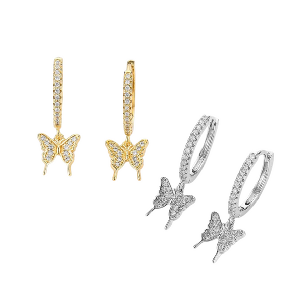 GlamAura Trendy Butterfly Hoop Earrings – Sparkling Rhinestone Accents - Odds & Ends Novelties