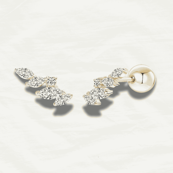 Classic Leaf-Shaped Sterling Silver Diamond Earrings