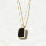 Vibrant 18K Gold Onyx Square Pendant Necklace - Odds & Ends Novelties