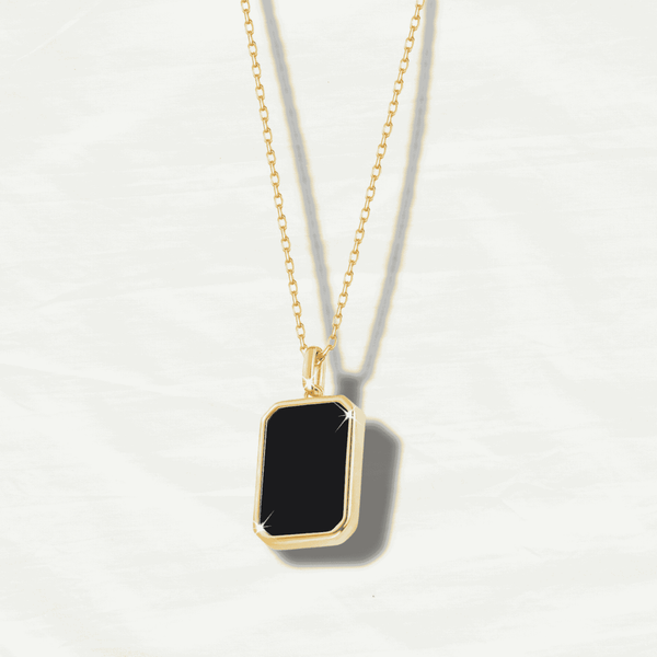 Vibrant 18K Gold Onyx Square Pendant Necklace - Odds & Ends Novelties