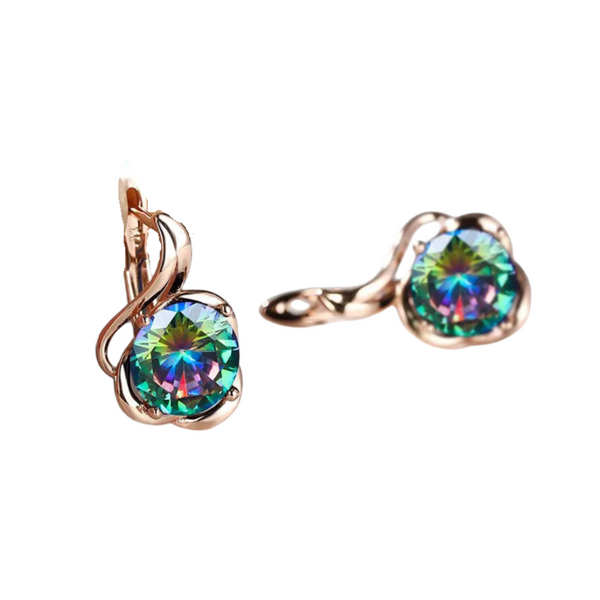 Mystic Rainbow Zircon Flower Earrings – Elegant Multicolor Crystal Design - Odds & Ends Novelties