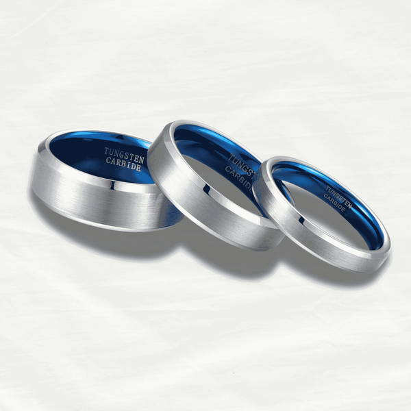Cobalt Blue Lined Silver Tungsten Rings - Odds & Ends Novelties