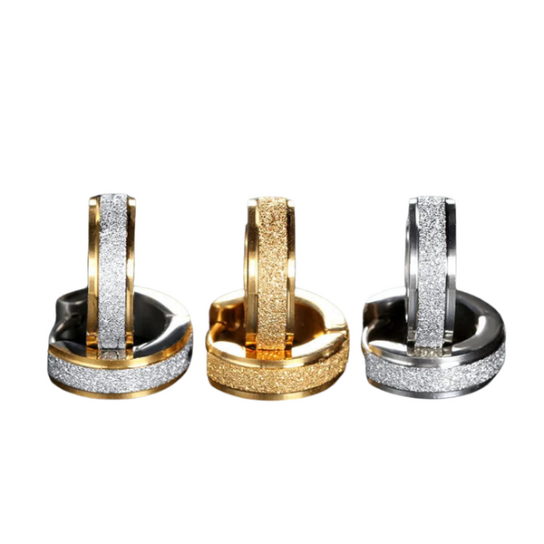 Fashionista Elegance Stainless Steel Hoop Earrings – Frosted Gold-Plated Finish