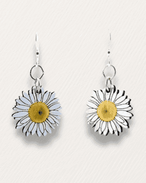 Daisy flower earrings on a white background